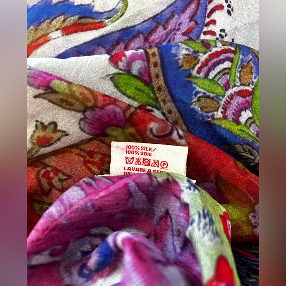 Vismaya Silk Multicolor Floral Scarf Vintage Anthropologie - Picture 9 of 9